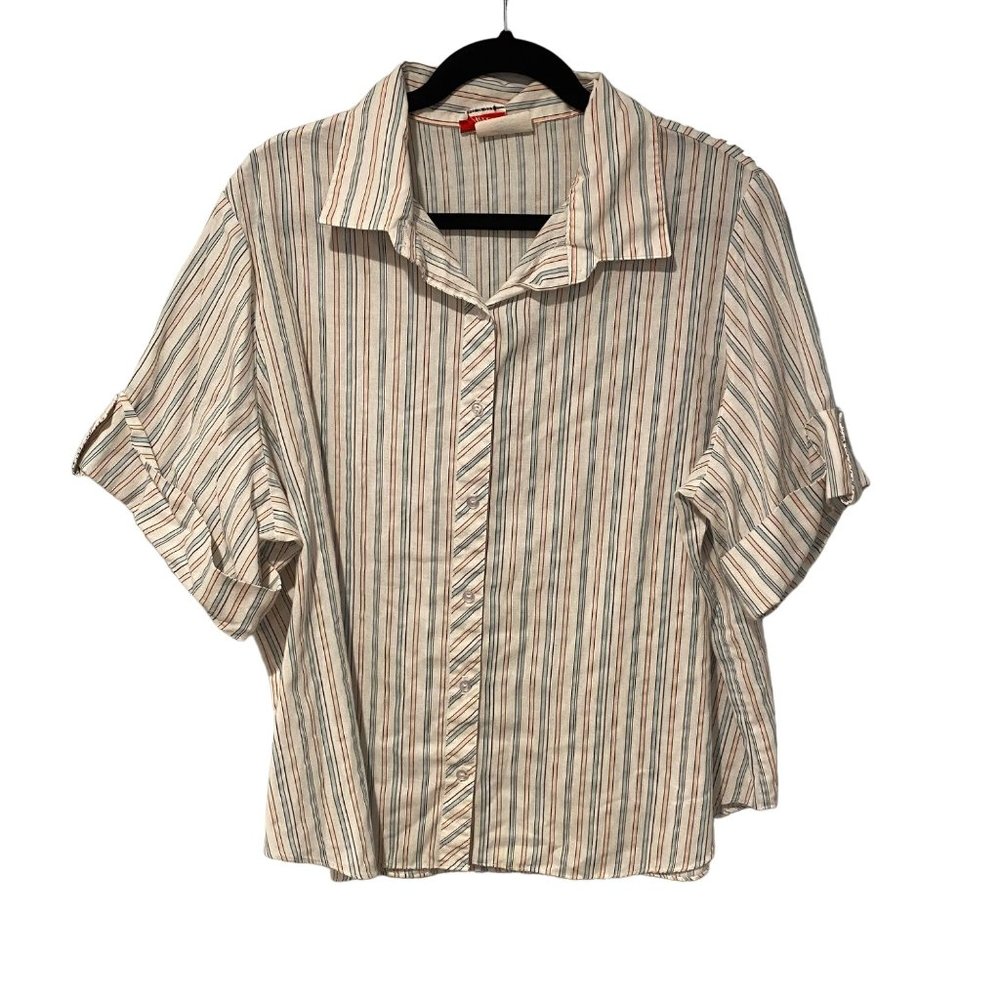 Vintage size 24W / 44 Shirt Accent Striped rolled sleeves button down with colla